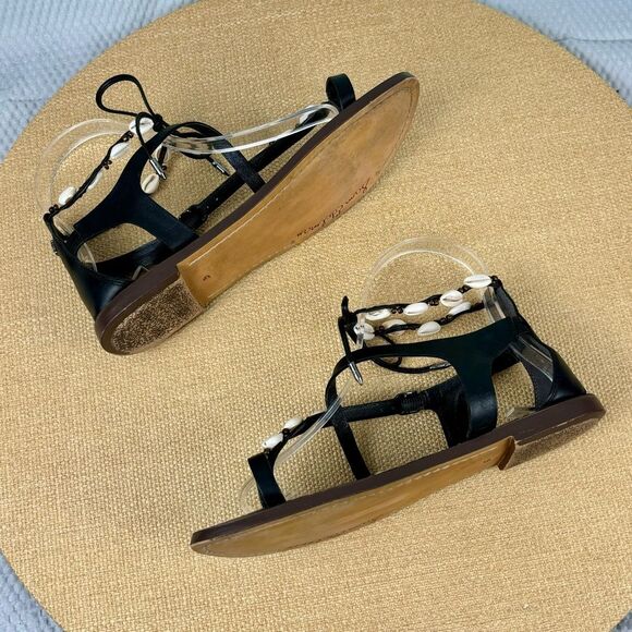 Sam Edelman | Women’s Black Leather Shell Flip Flop Tie Sandal | Size 6 - Picture 7 of 11